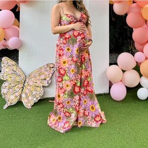 Pink blush maternity Olive Floral Cutout V-Neck Maternity Maxi Dress